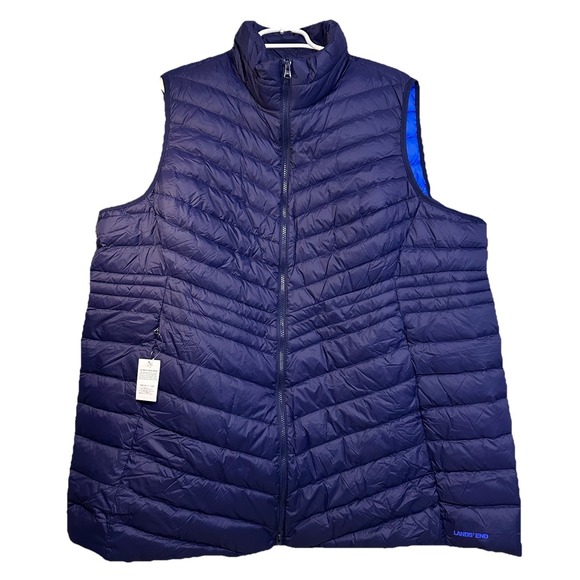 Lands' End Jackets & Blazers - Lands' End Vest Navy Blue Goose Down Puffer 3x Womens 24W-26W Long Packabe NEW